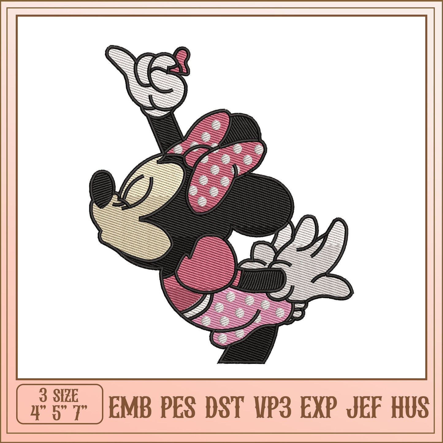 Minnie Mouse Embroidery Design in Three Sizes for Crafting