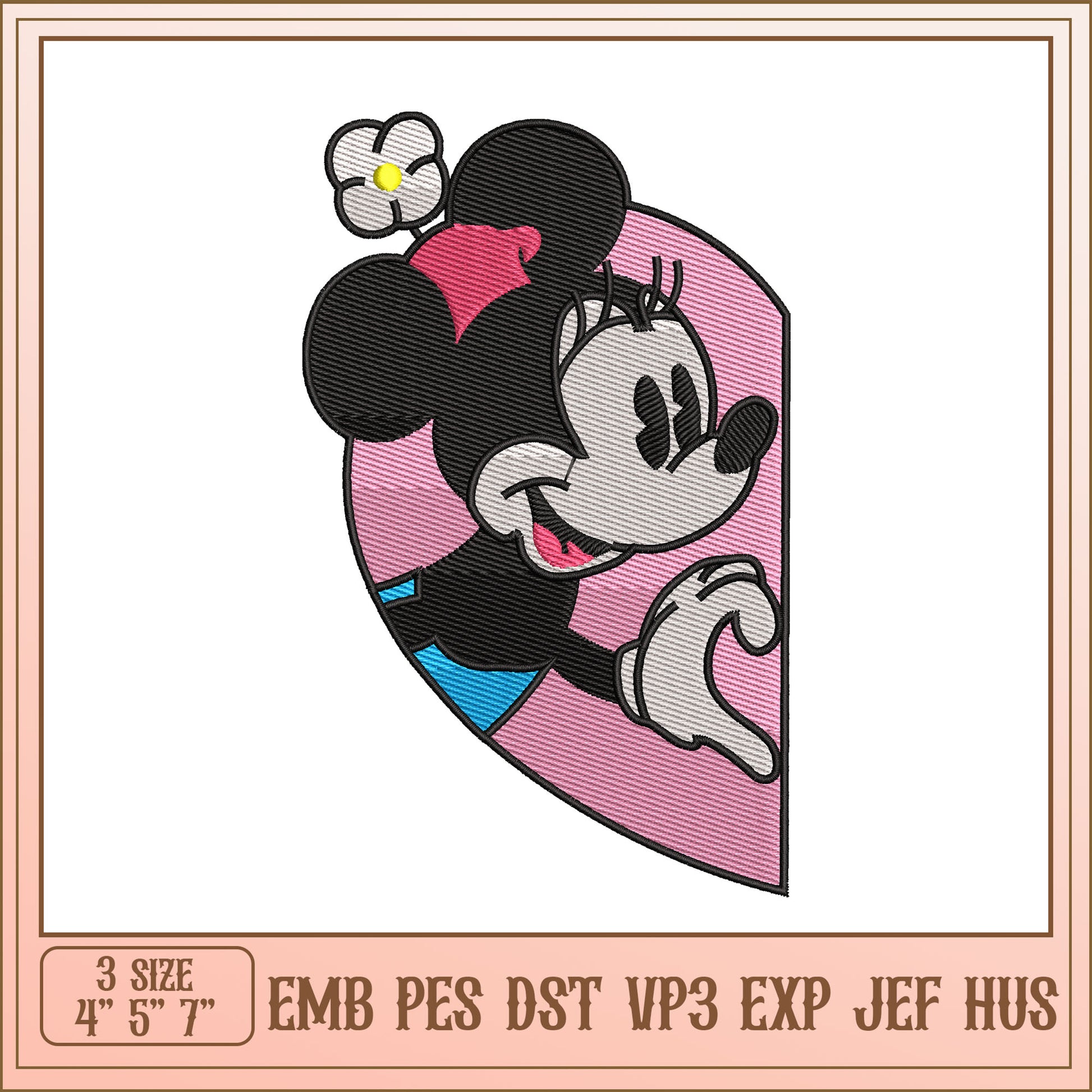 Minnie Mouse Embroidery Design in Three Sizes for Sewing Embellishment