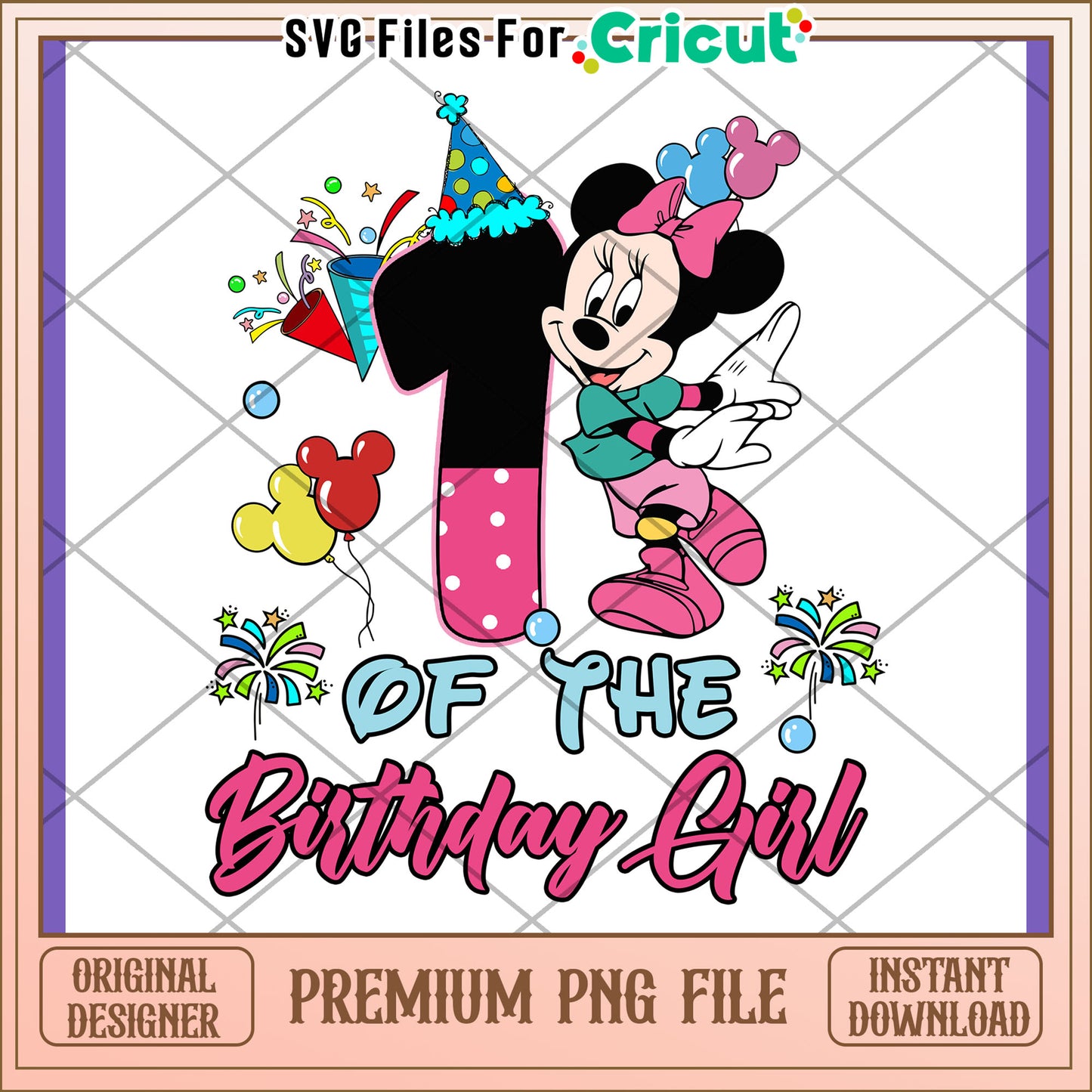 Minnie Mouse First Birthday Girl PNG Design Download