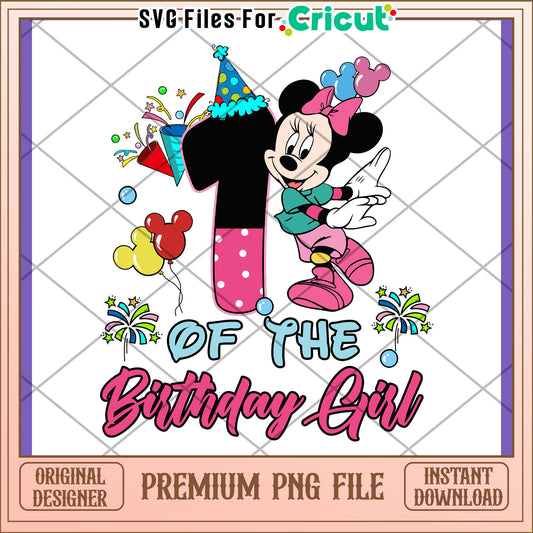 Minnie Mouse First Birthday Girl PNG Design Download