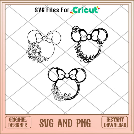 Minnie Mouse Flower outline svg bundle 