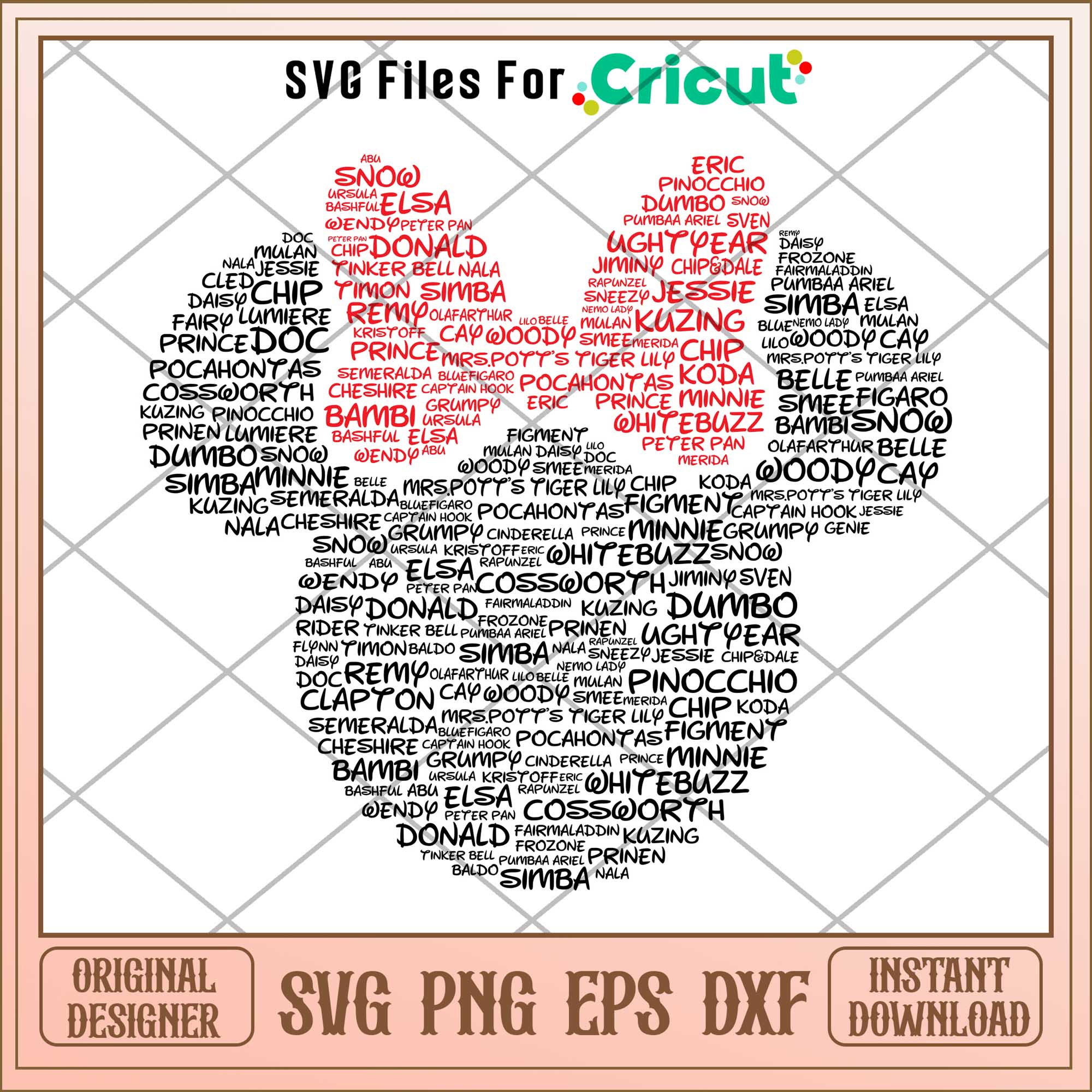 Minnie Mouse Head Word Art black svg, Disney characters svg, Digital D ...