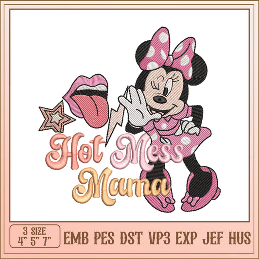 Minnie Mouse Hot Mess Mama Embroidery