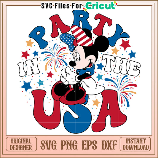 Minnie Mouse Party in the USA SVG Design for Instant Download Decor