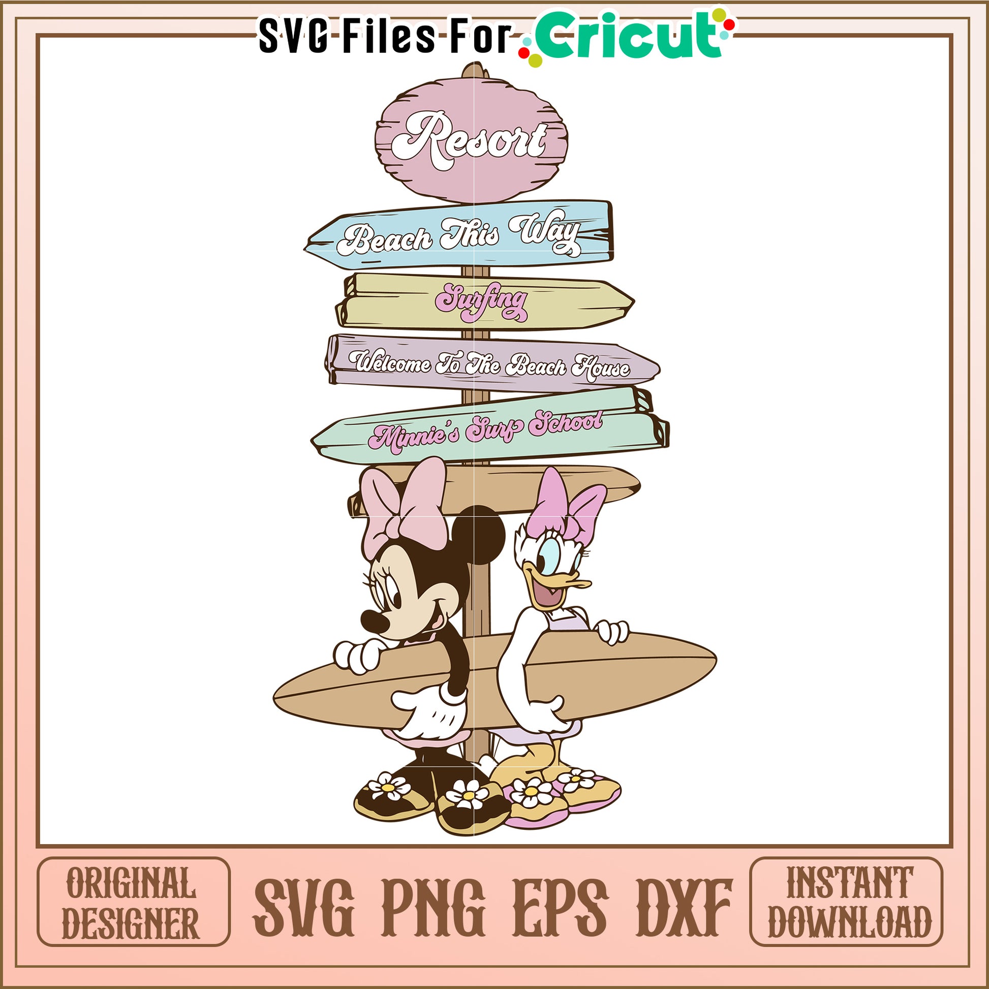 Minnie Mouse Surfing SVG Cut File