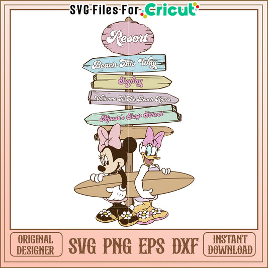 Minnie Mouse Surfing SVG Cut File