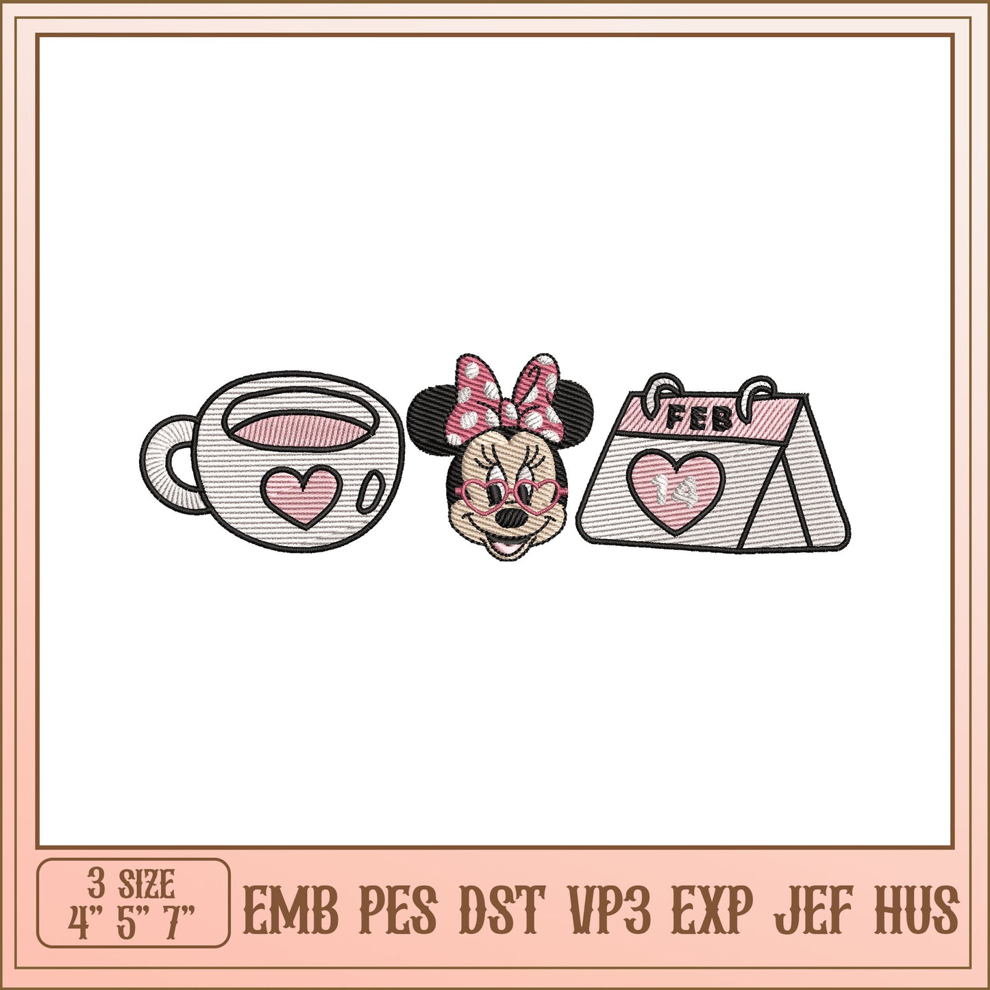 Minnie Mouse Valentines Embroidery Design