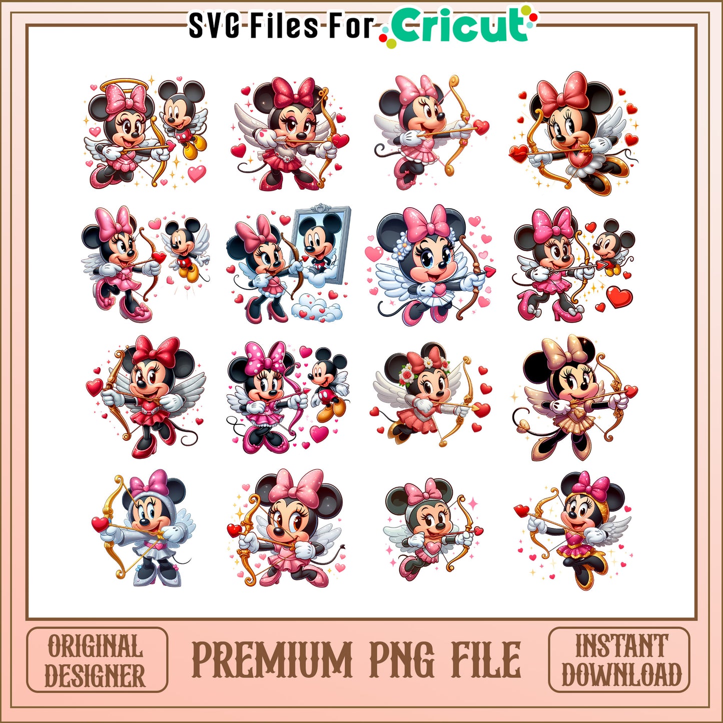 Minnie mouse cupid valentine bundle png, minnie mouse valentines​​ png