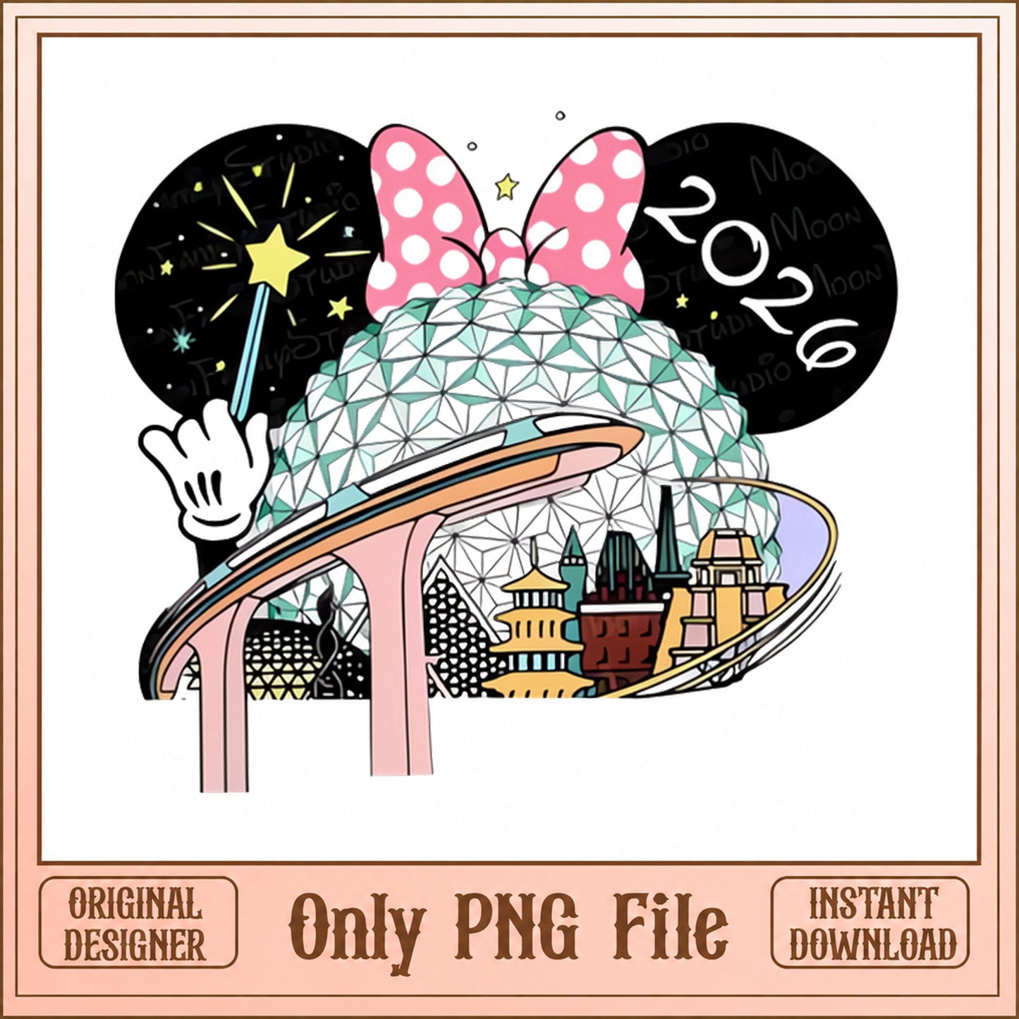 Minnie Mouse Epcot 2026 PNG, Disney World Vacation, Travel PNG
