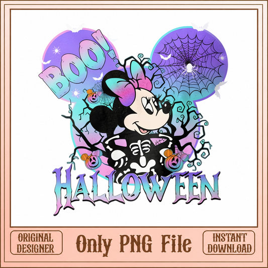 Minnie Mouse Halloween PNG, Boo Skeleton Minnie, Disney PNG