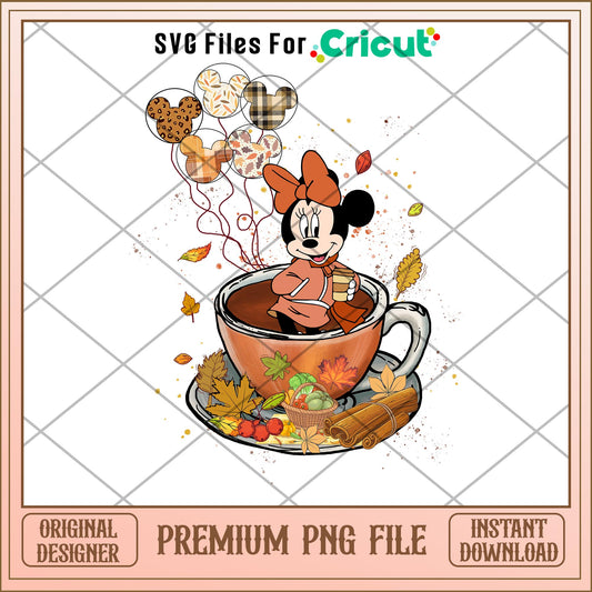 Minnie mouse tea cup fall png, minnie png, halloween png