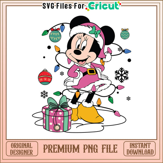 Minnie wearing Santa pink png, Minnie Merry Christmas png