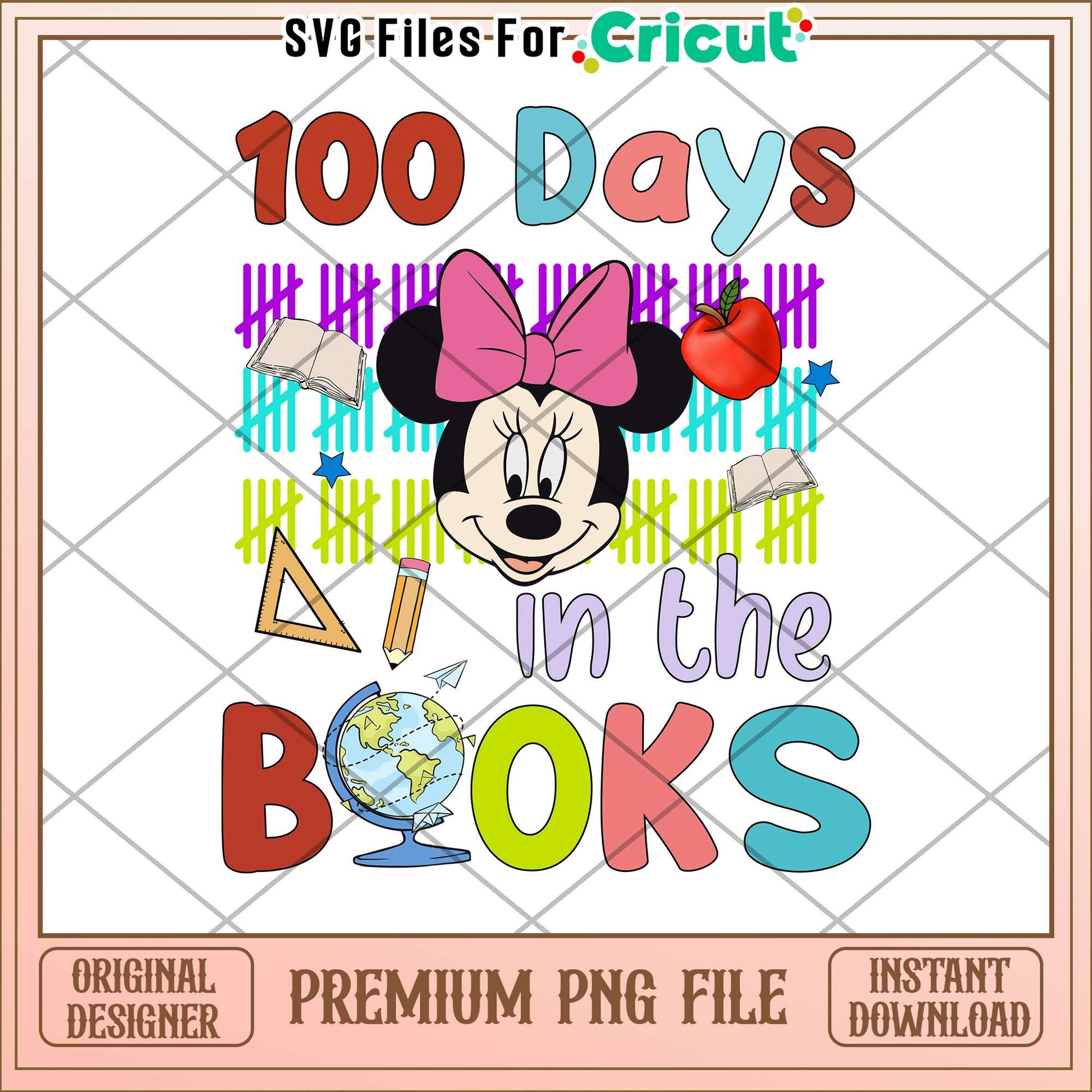 Minnie mouse 100 days in the book png, disney school png