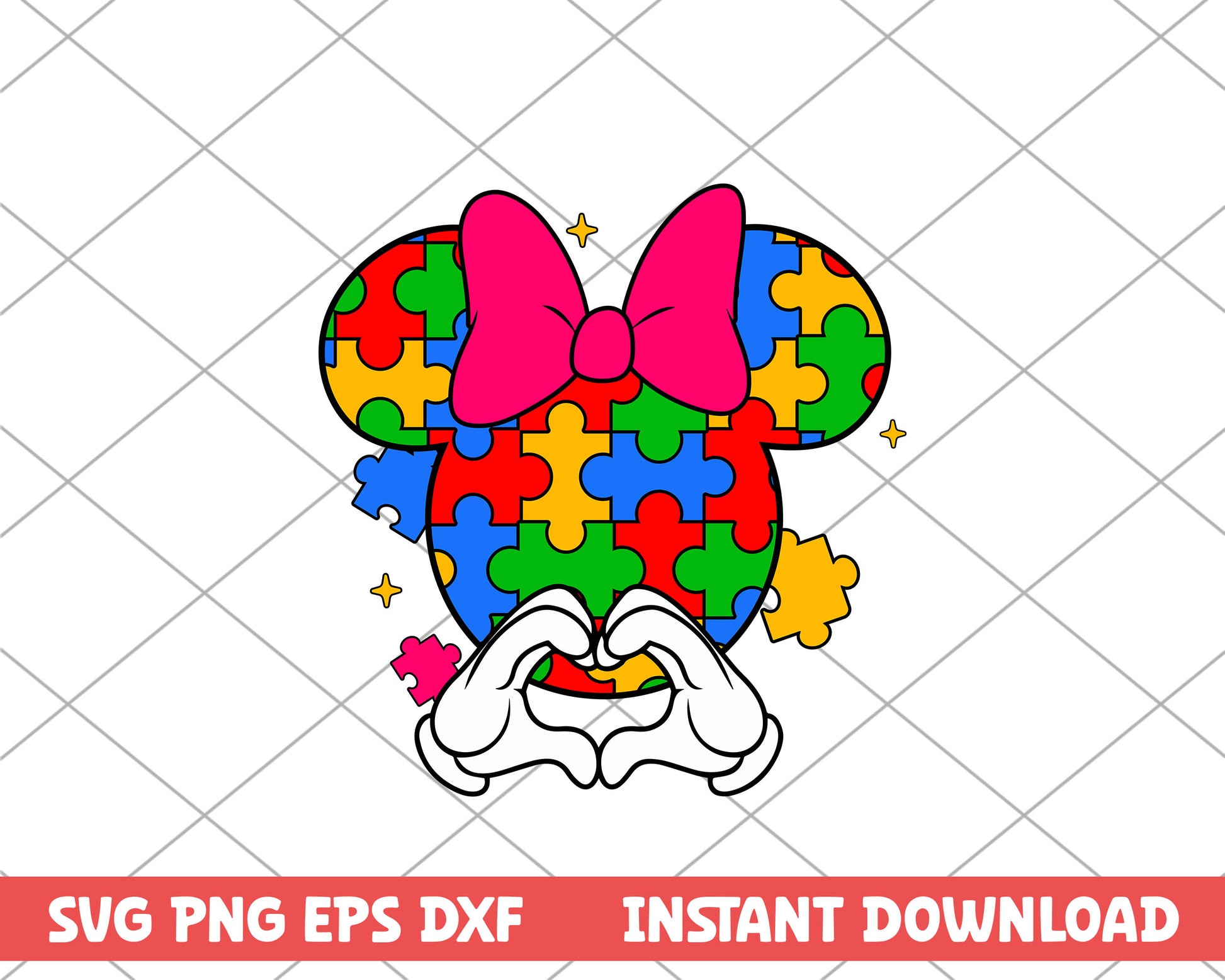 Minnie mouse head puzzle autism svg 