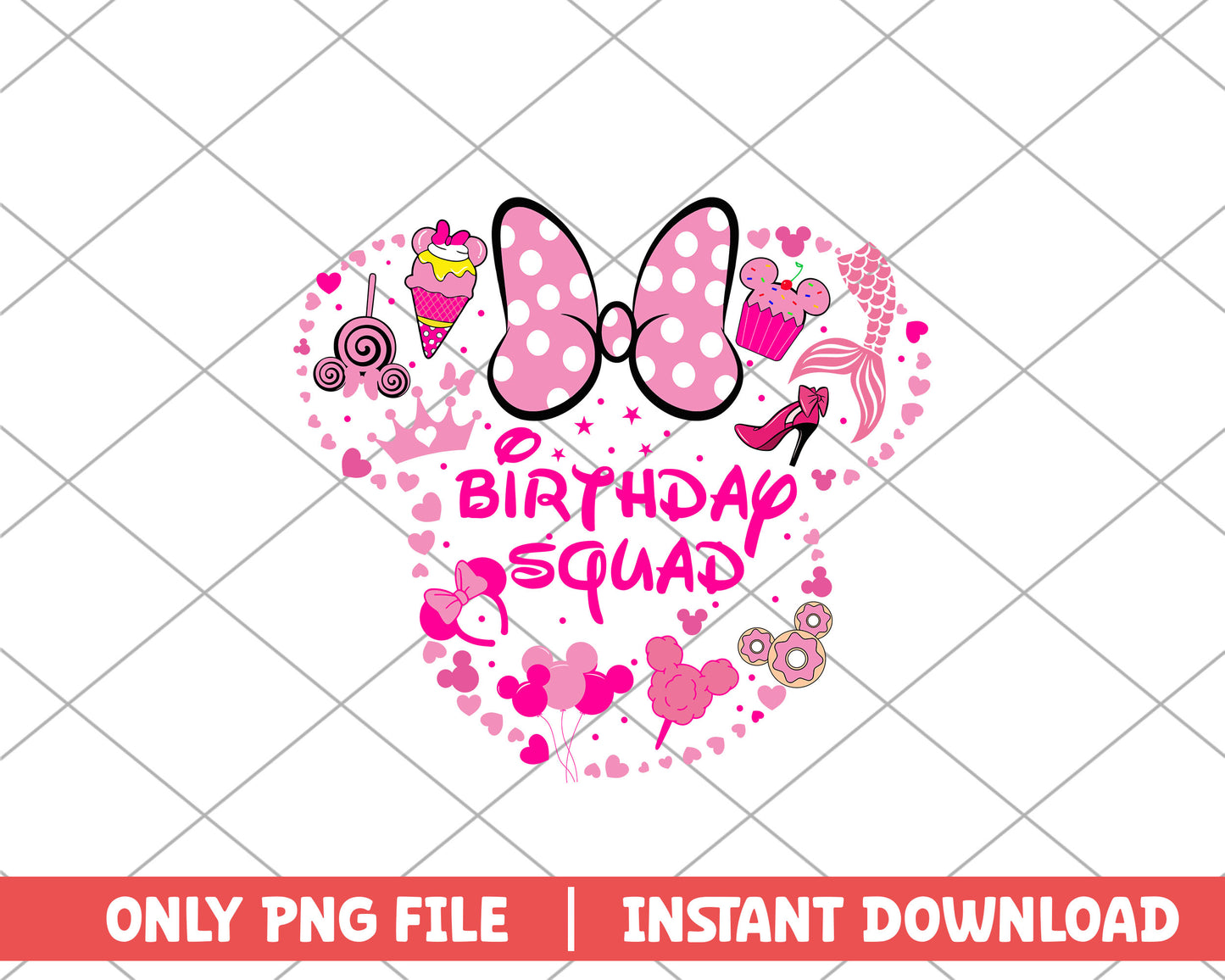 Minnie pink birthday squad disney png