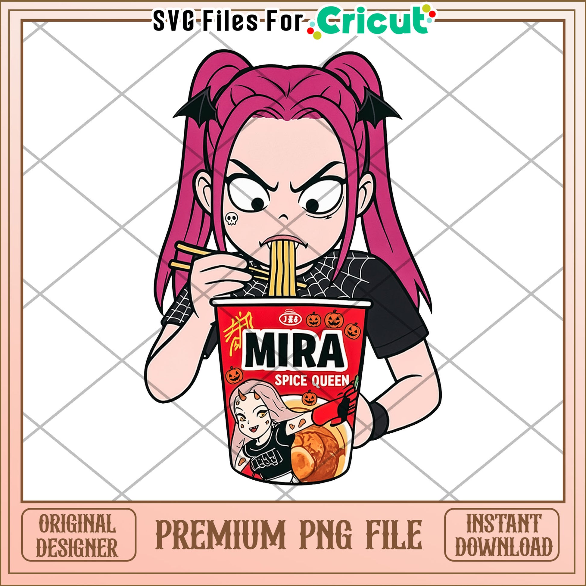 Mira eating ramyeon png, kpop cartoon png, halloween season png