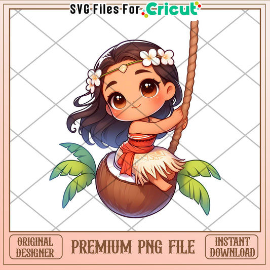 Moana PNG Cute Chibi Coconut Swing