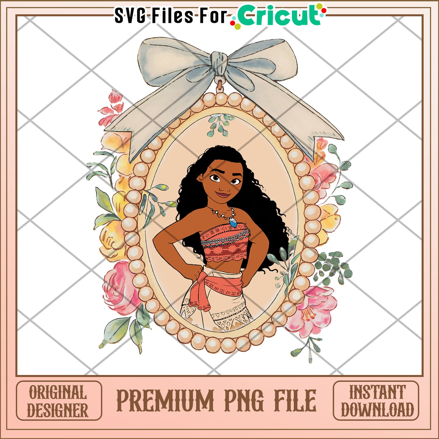 Moana PNG Floral Frame Printable