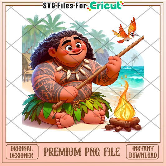 Moana PNG Maui Fire Beach Scene