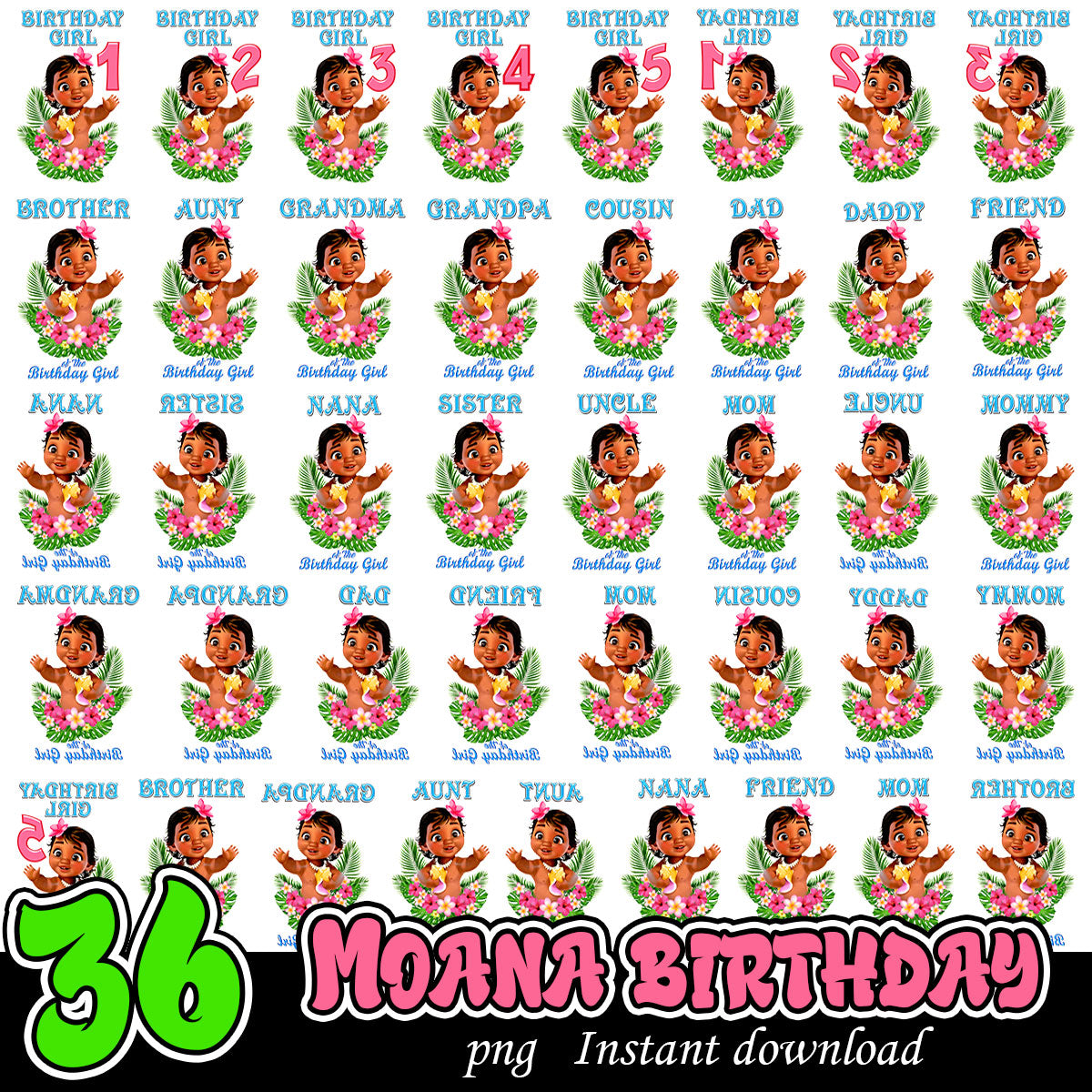 Moana Birthday Bundle Png, Disney birthday png bundle