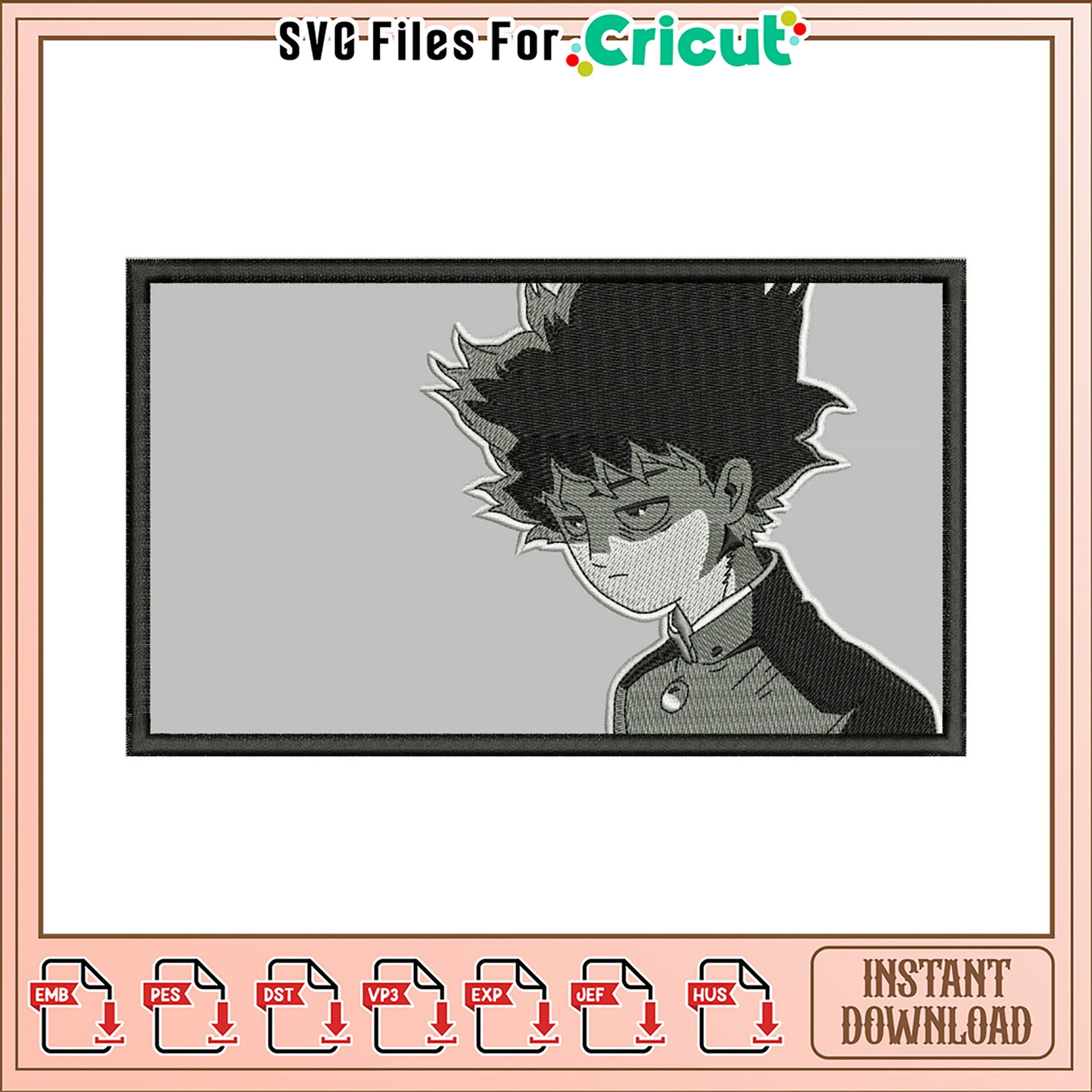 Mob Psycho 100 Embroidery Design Instant Download