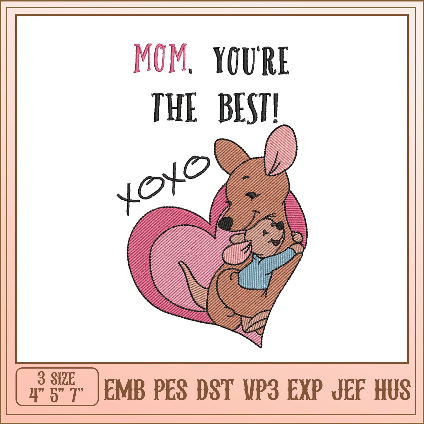 Mom Best Kangaroo Embroidery Design
