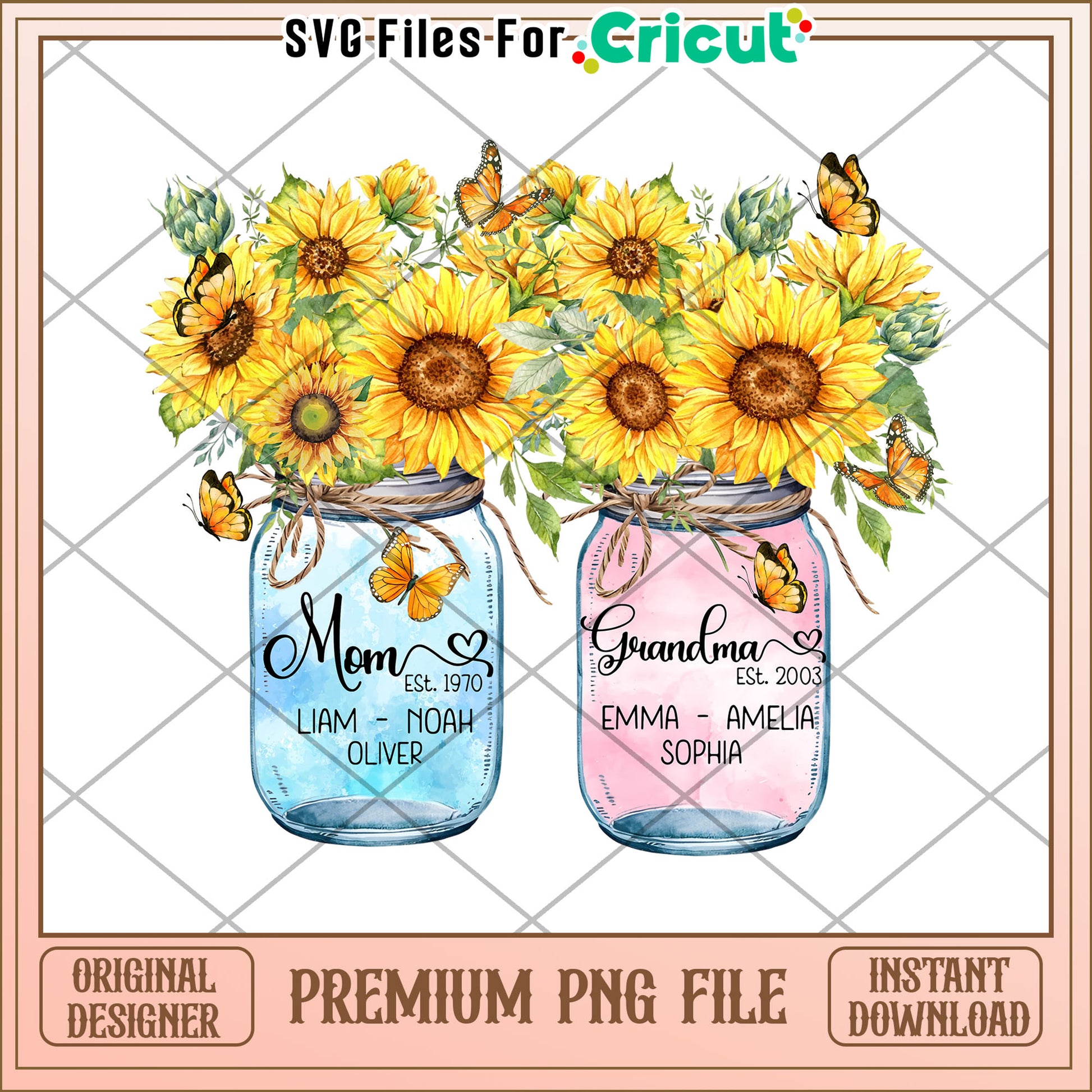 Mom Grandma Sunflower Mason Jar PNG