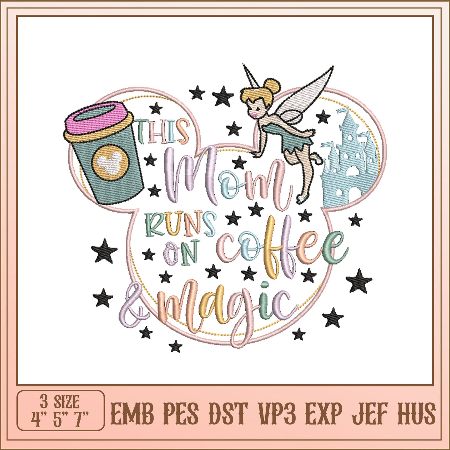 Mom Runs on Coffee Magic Embroidery