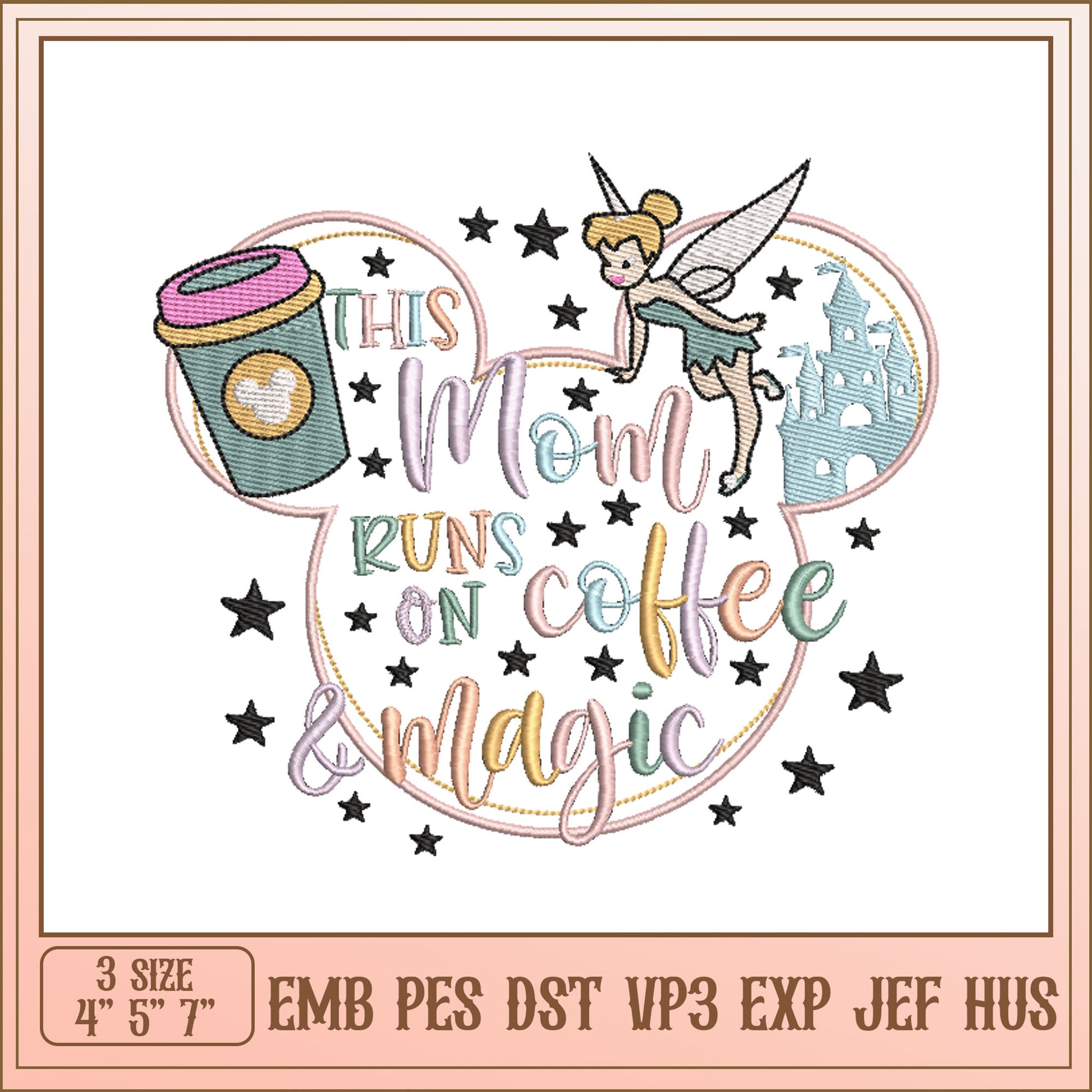 Mom Runs on Coffee Magic Embroidery