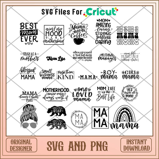 Mama art svg bundle, Cute mom life art svg bundle - Svgfileforcricut