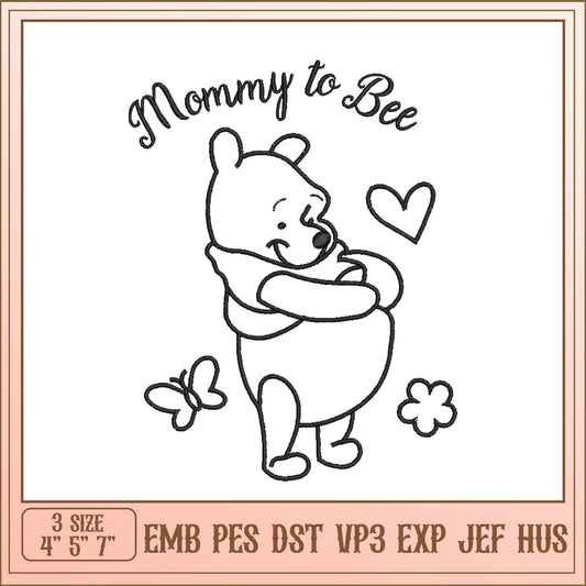 Mommy to Bee Cute Bear Embroidery Design for Baby Shower Gifts