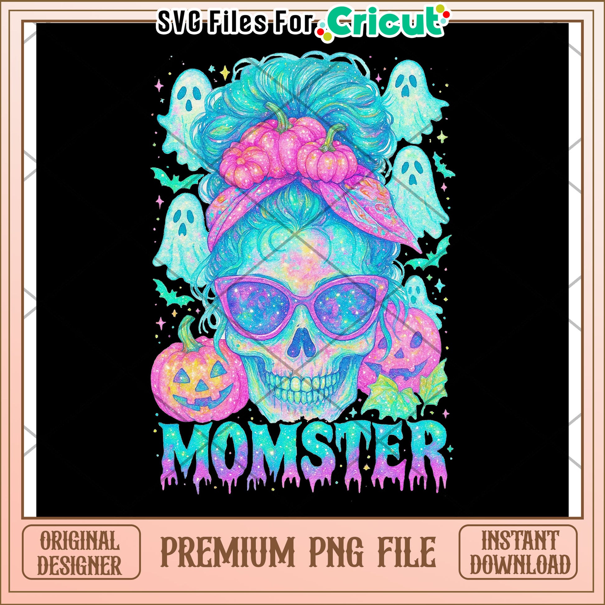 Momster skull neon png, halloween time png, halloween decor png