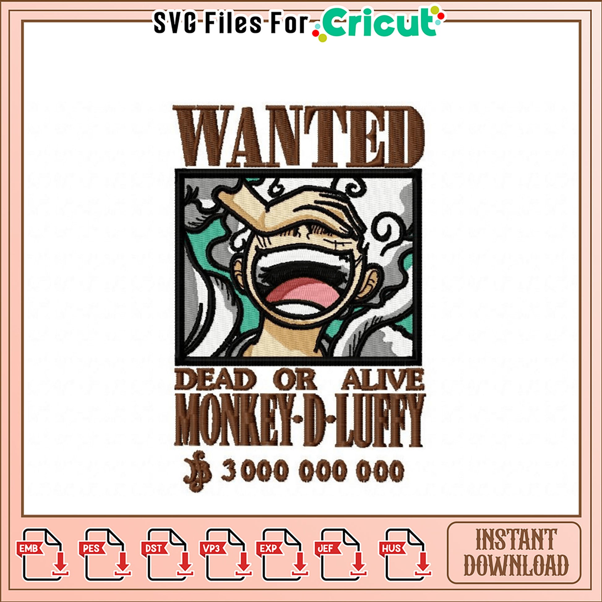 Monkey D Luffy Embroidery Design Instant Download File