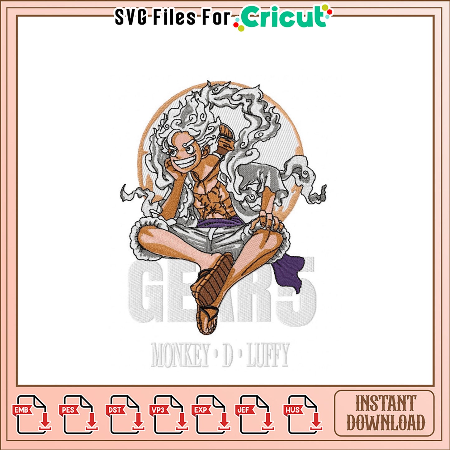 Monkey D Luffy Gear 5 Embroidery Design Instant Download
