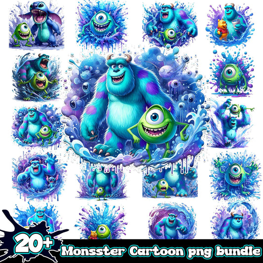 Monster inc watercolor design bundle png, monster and inc​ png