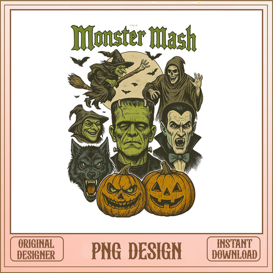 Monster Mash Halloween PNG, Frankenstein Dracula Witch PNG, Horror PNG