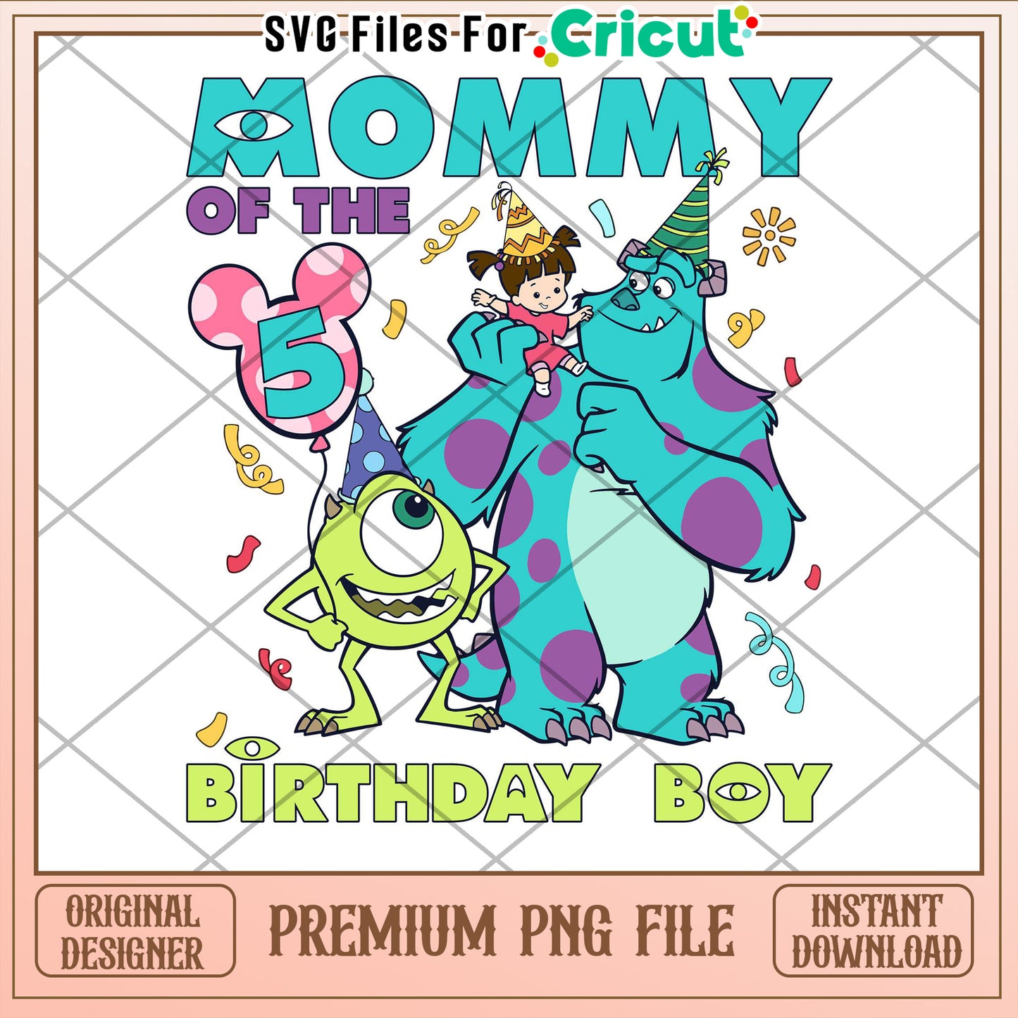 Monsters Inc 5th Birthday Boy PNG
