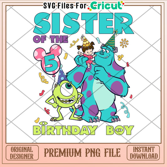 Monsters Inc 5th Birthday Boy Sister PNG