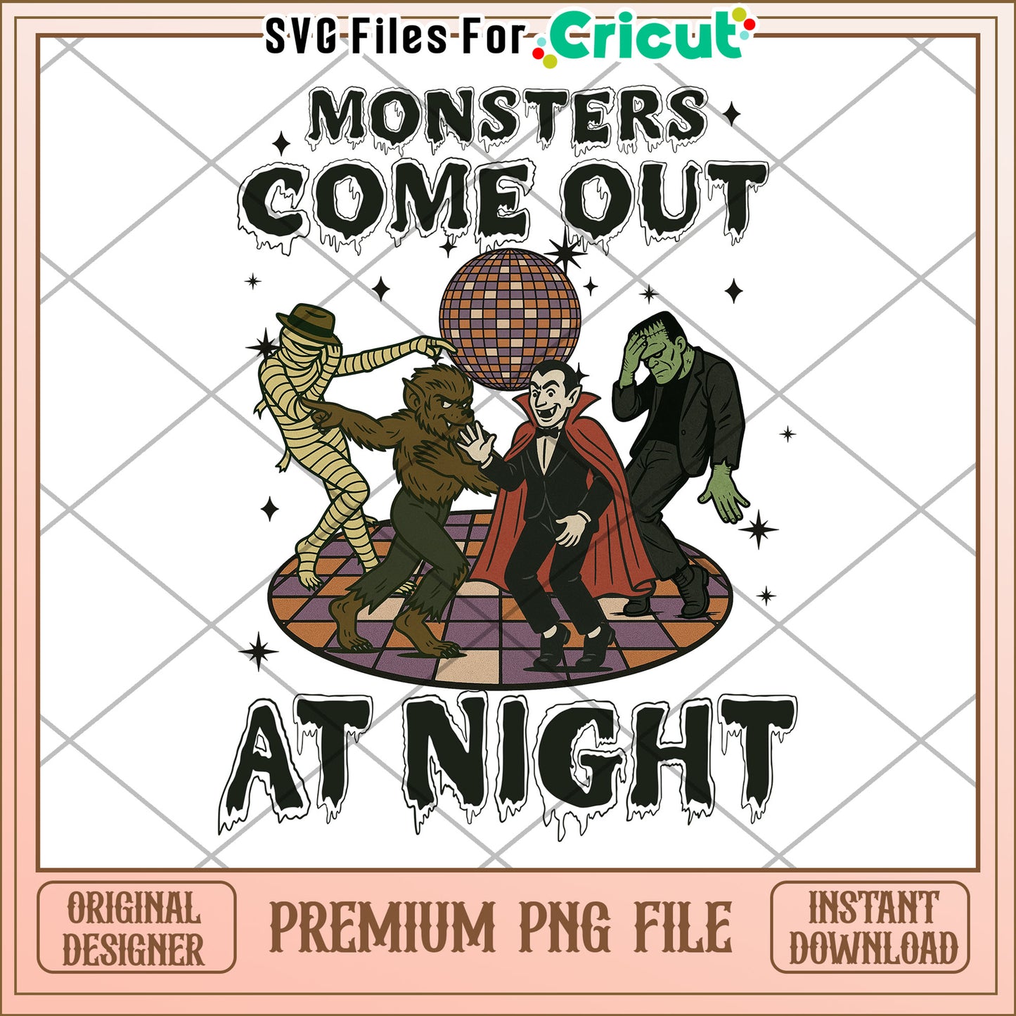 Monsters come out at night png, halloween design png, horror halloween png