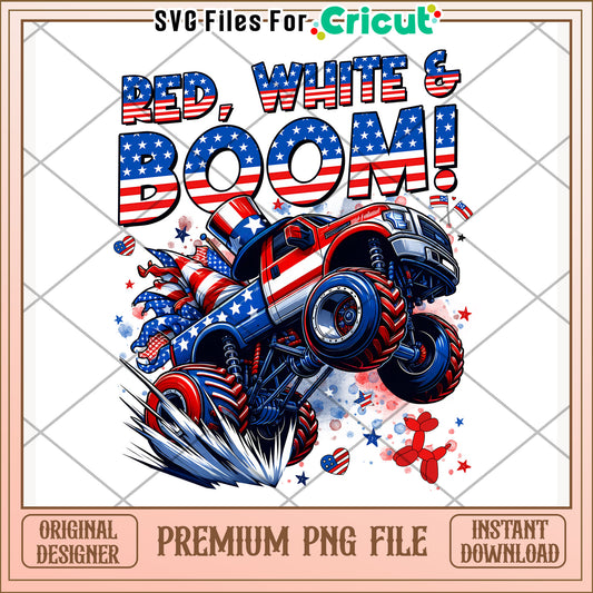 Monster truck red white and boom png, celebration vibes png, patriotic theme png