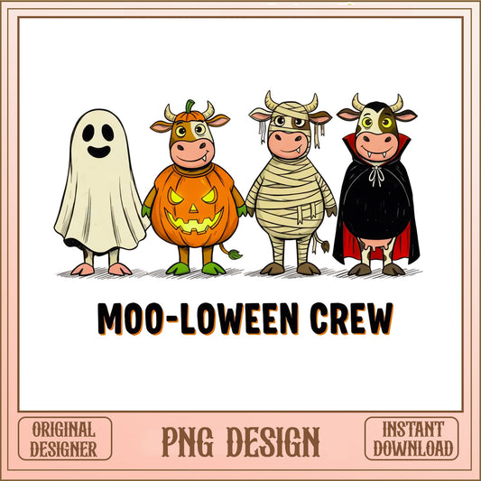 Moo-Loween Crew Halloween Cow PNG, Funny Cow PNG, Halloween PNG