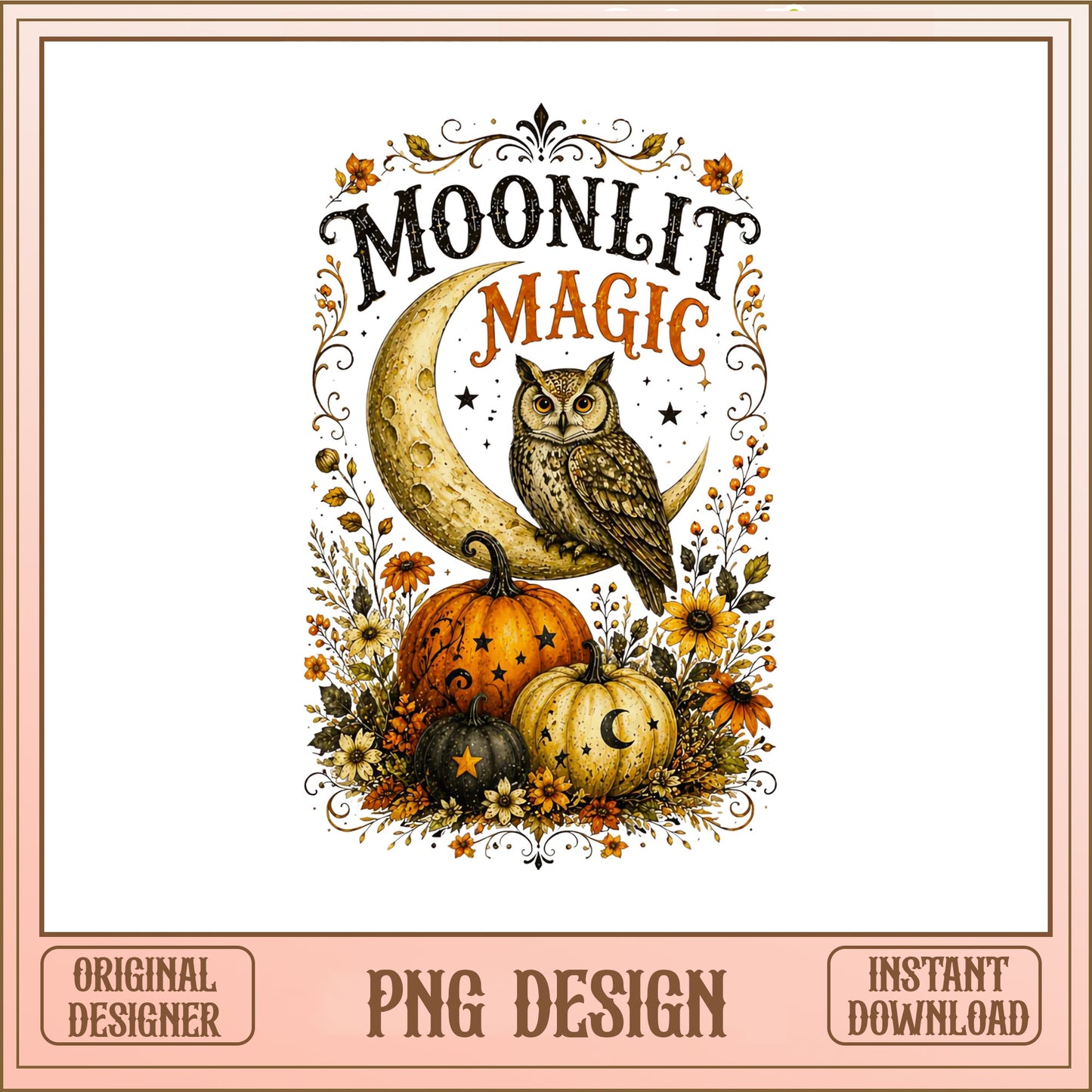 Moonlit Magic Halloween Owl PNG, Pumpkin Moon PNG, Fall PNG