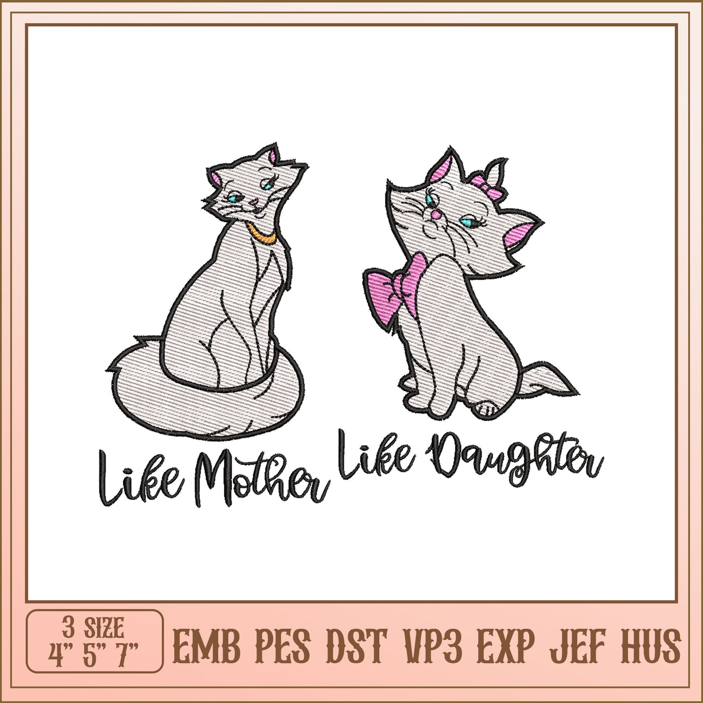 Mother Daughter Cat Embroidery Design