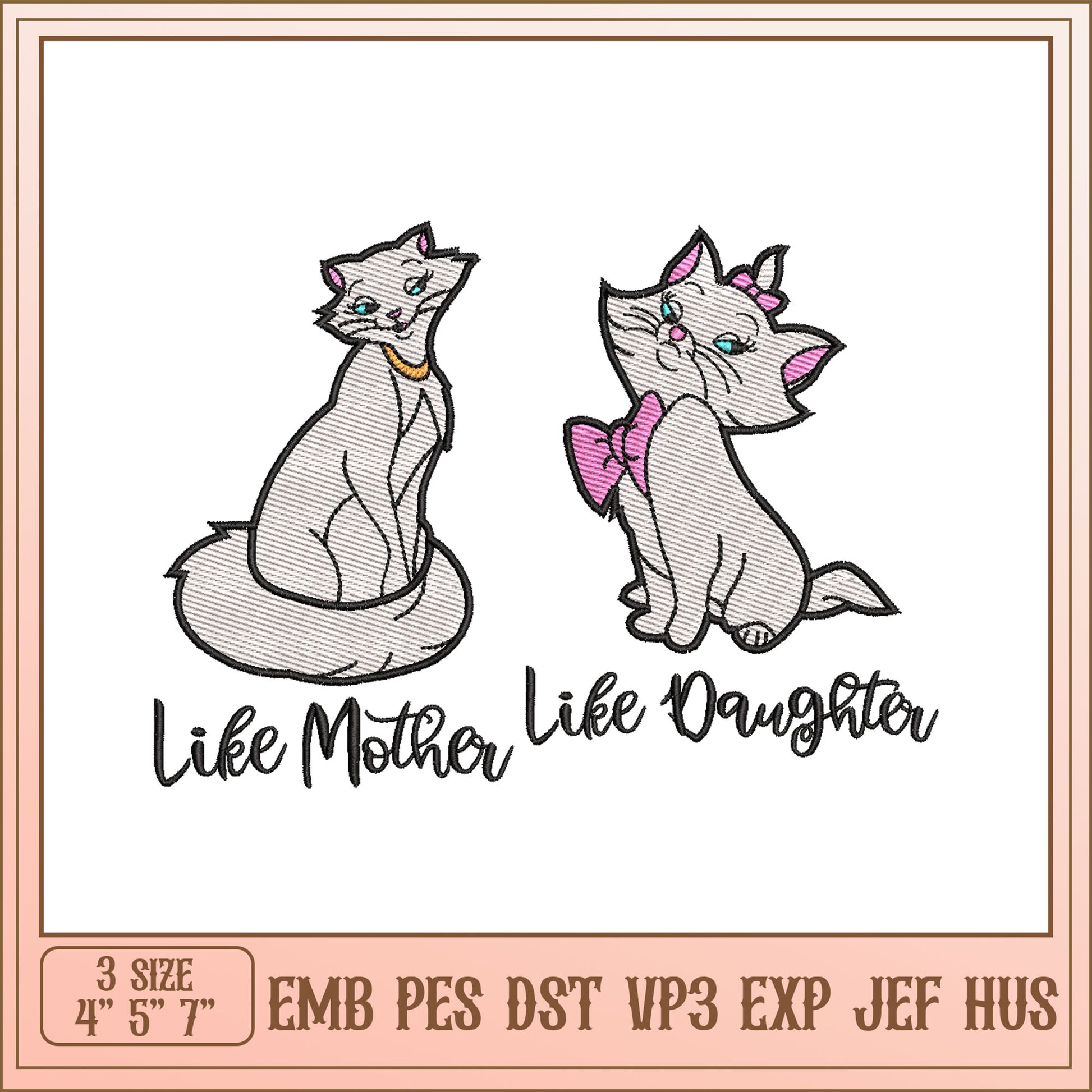 Mother Daughter Cat Embroidery Design