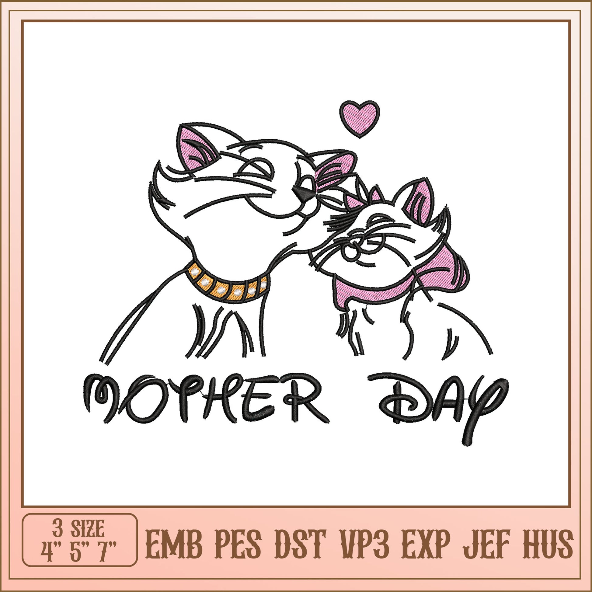 Mothers Day Cat Embroidery Design