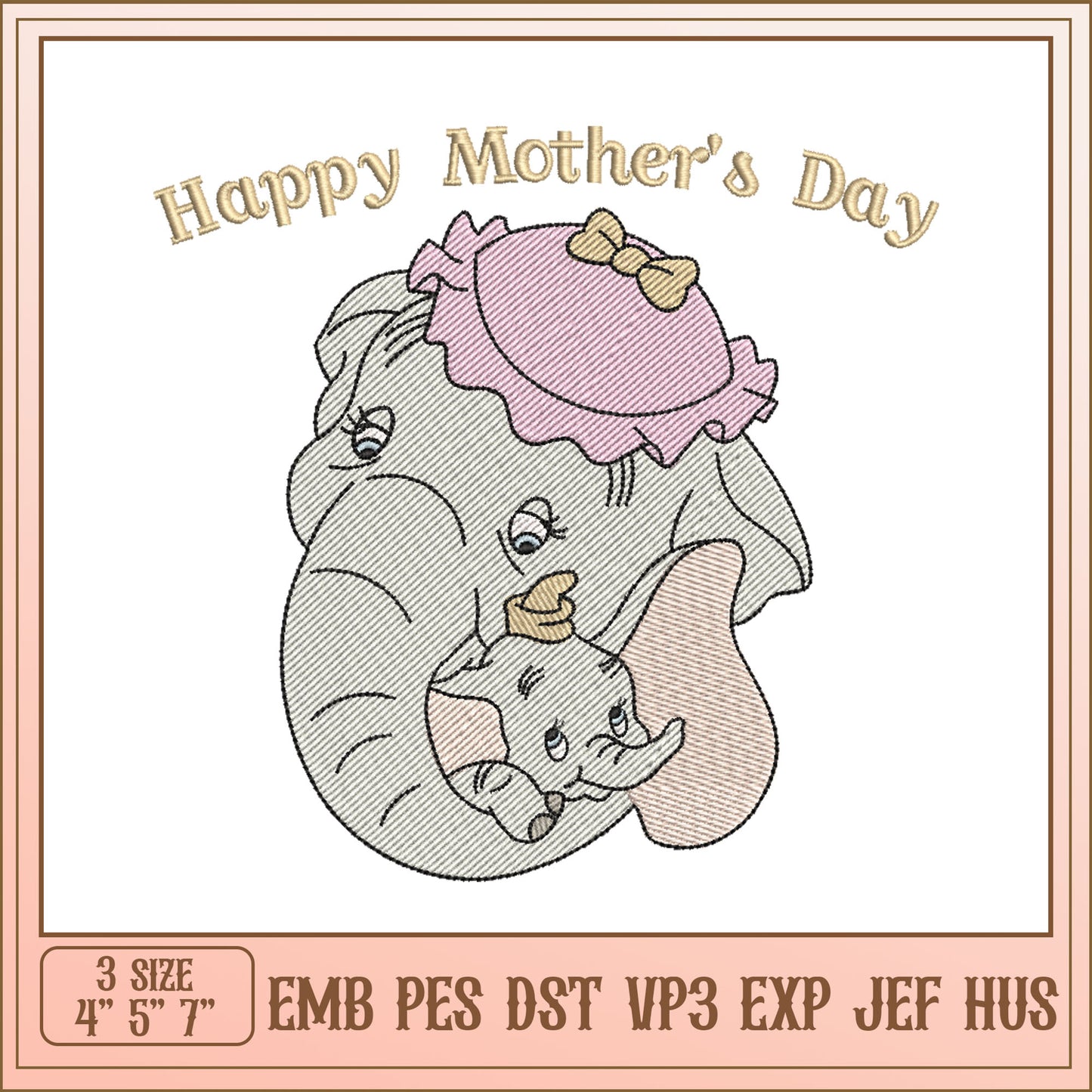 Mothers Day Elephant Embroidery Design