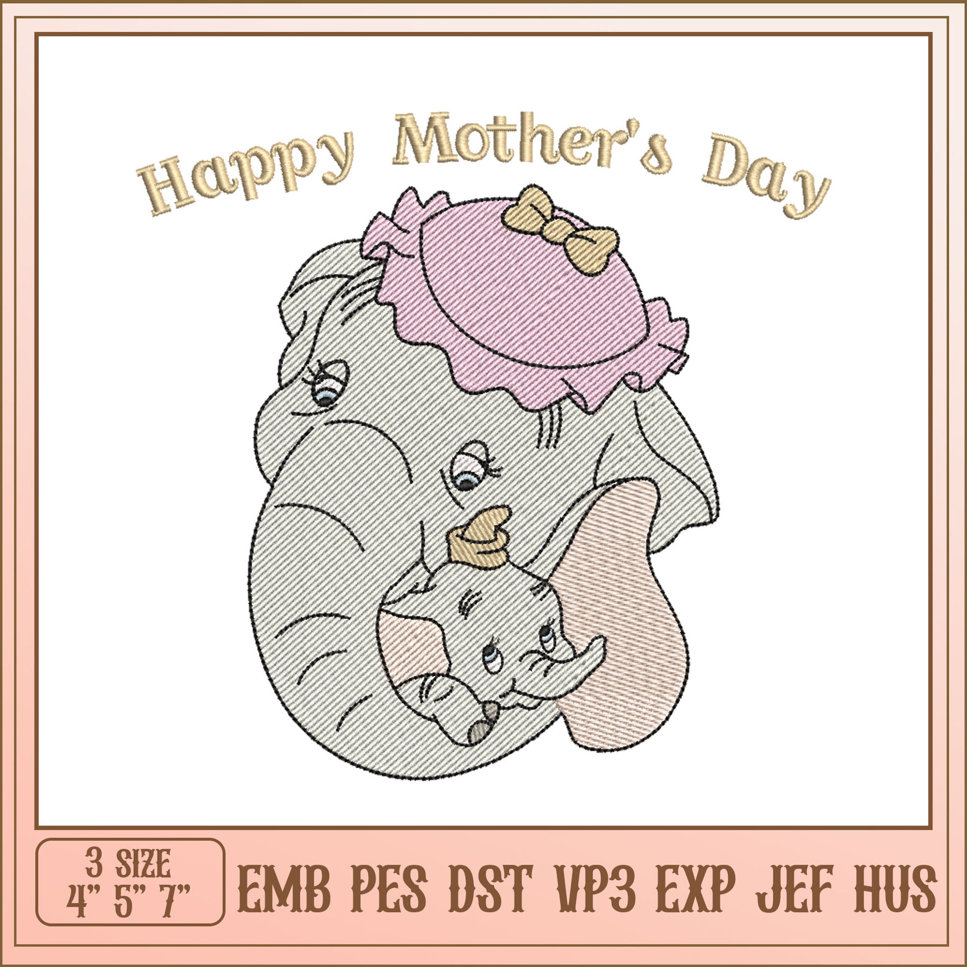 Mothers Day Elephant Embroidery Design