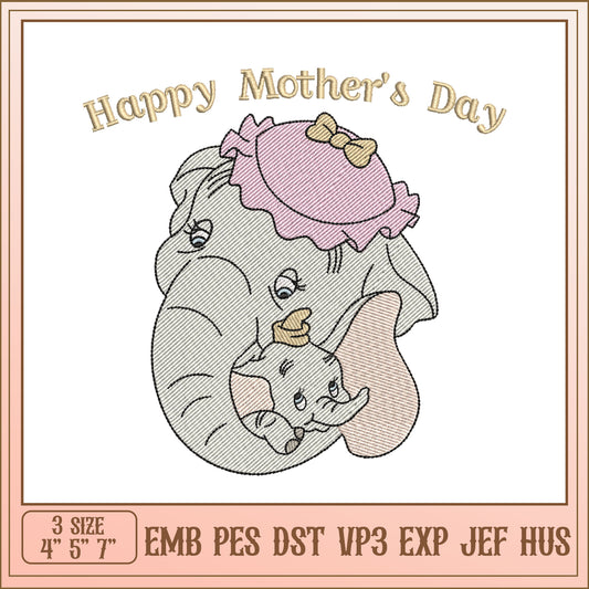 Mothers Day Elephant Embroidery Design