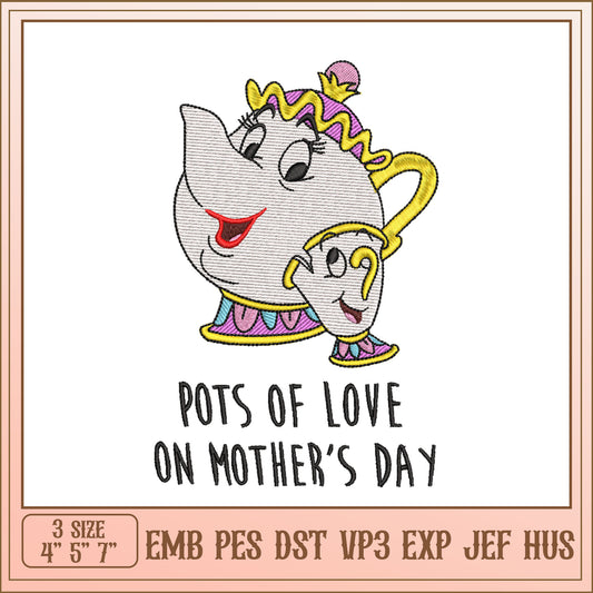 Mothers Day Embroidery Design Pots of Love