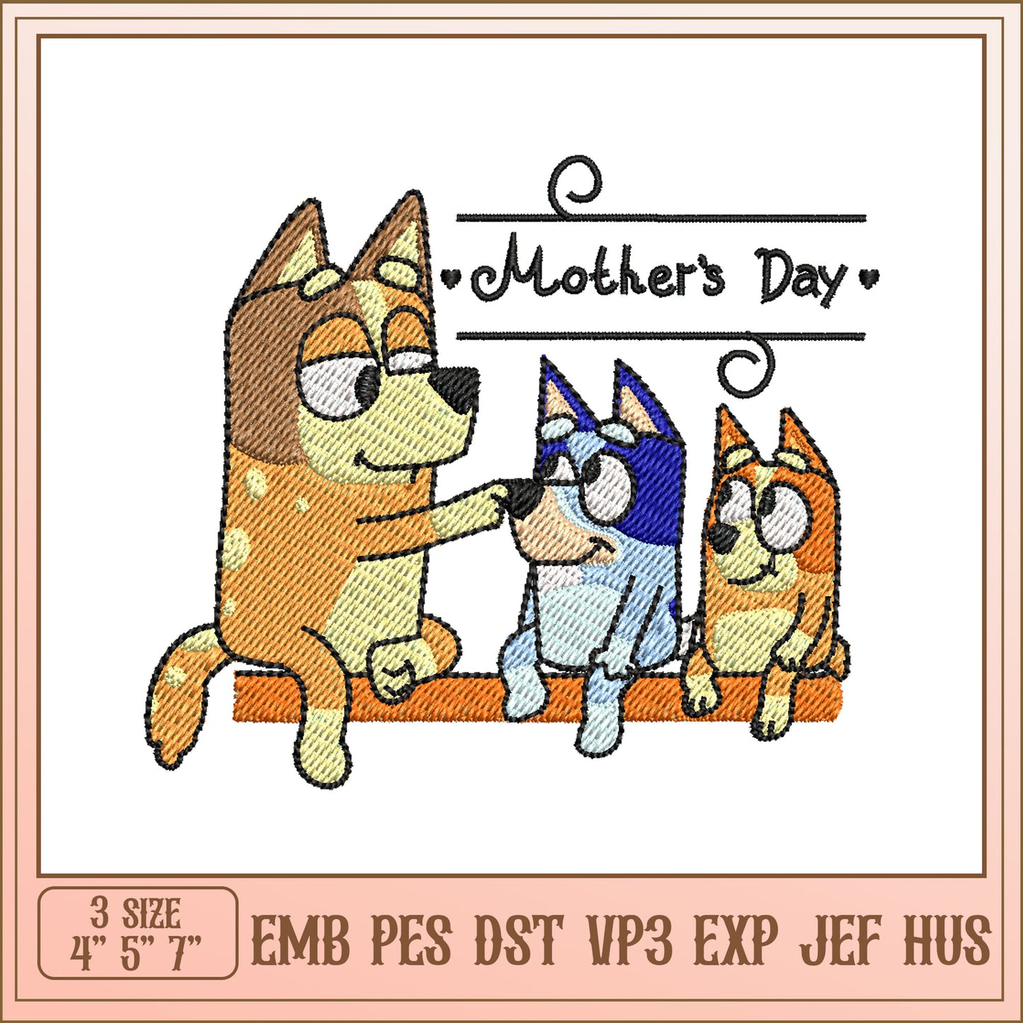 Mothers Day Puppy Embroidery Design